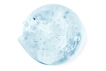 A large smear or drop of a clear blue gel, serum. On an empty transparent background.