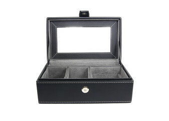 black open leather jewelry box isolated with clipping path