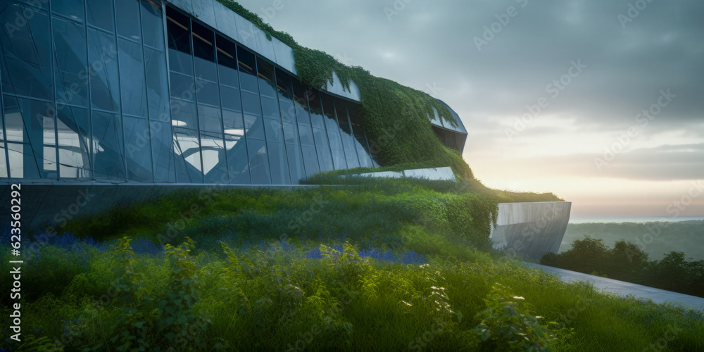 Poster bio architecture. gardens and buildings - generative ai