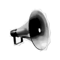  Halftone Loudspeaker elements for collage. Megaphone on paper scrap background. Vector illustration . Grunge punk sticker. © LanaSham