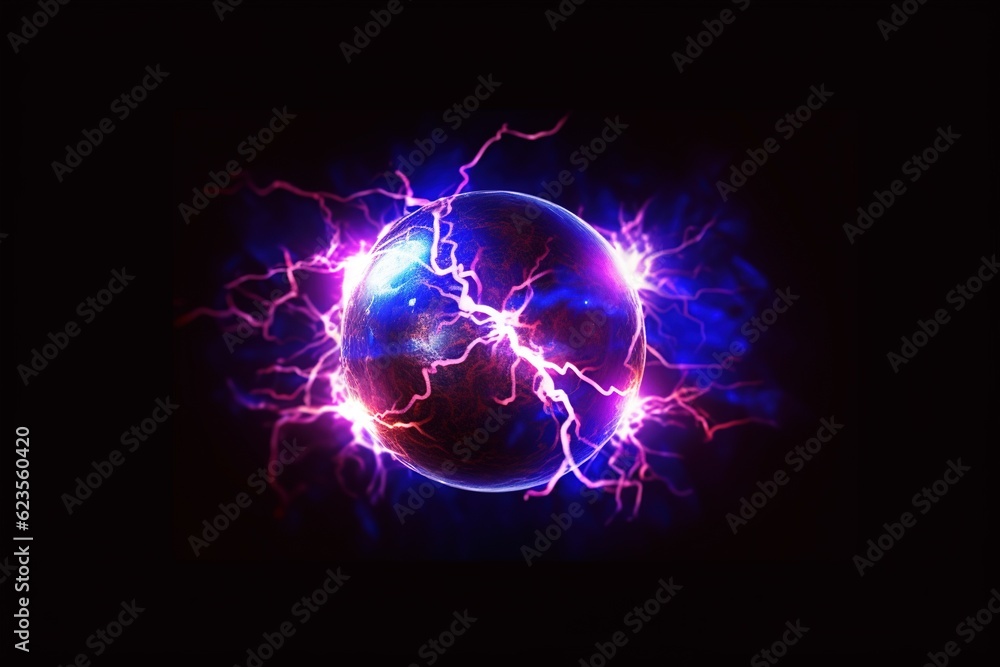 Canvas Prints energy of fractal. electric ball with strikes lightning. generative ai