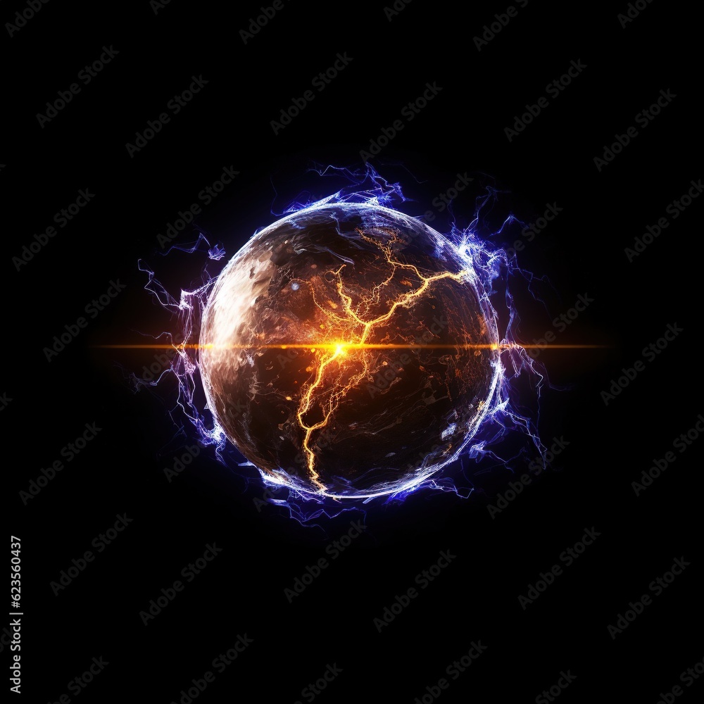 Canvas Prints energy of fractal. electric ball with strikes lightning. generative ai