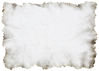 crumpled paper with burnt edges isolated with clipping path for mockup