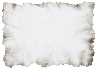crumpled paper with burnt edges isolated with clipping path for mockup