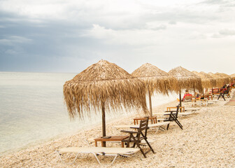 Very nice beach with straw umbrellas