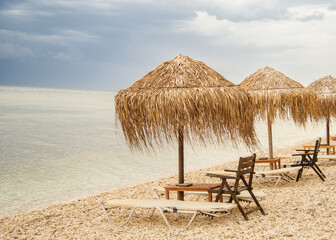 Very nice beach with straw umbrellas