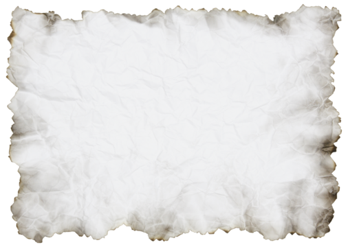 crumpled paper with burnt edges isolated with clipping path for mockup