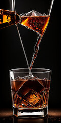 whisky drink on a wooden table with a jigger on black background generated by AI