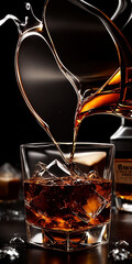 whisky drink on a wooden table with a jigger on black background generated by AI