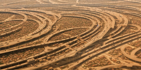 Naklejka premium Car traffic aerial view - Generative AI