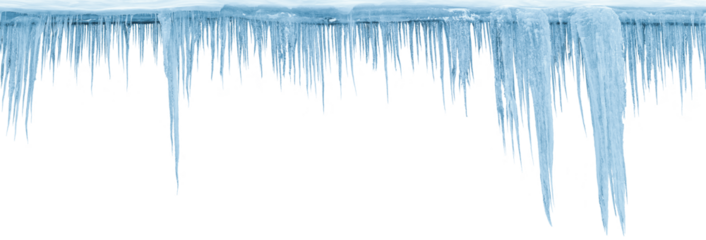 Icicles, isolated from the background, isolated object. Panoramic photo.
