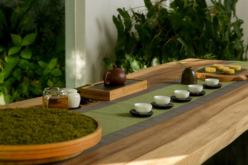 Tea set ready for traditional Chinese tea ceremony.	