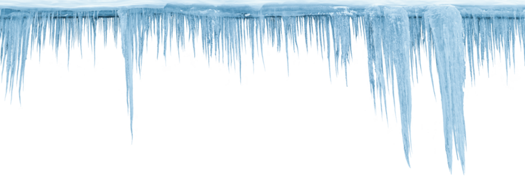 Icicles, isolated from the background, isolated object. Panoramic photo.
