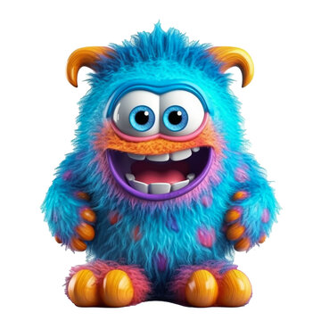 Cute 3D Funny Monster on transparent background