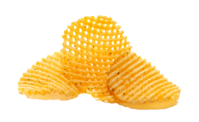 Potato chips lattice pile isolated on white, side view