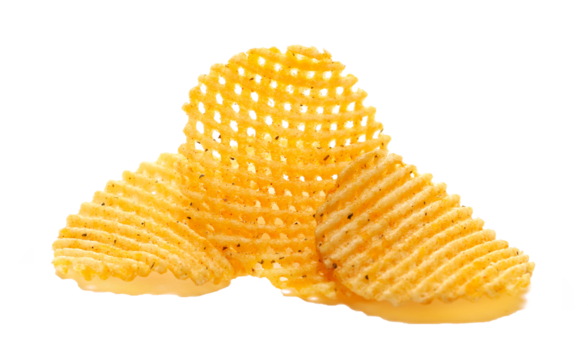 Potato chips lattice pile isolated on white, side view