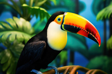 Beautiful and colorful toucan bird in the forest