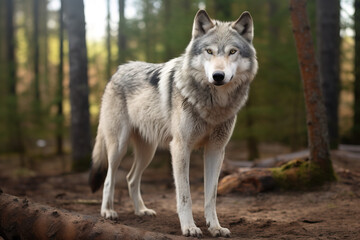 Obraz premium Beautiful and fierce wolf in the wilderness forest