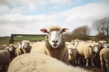 Obraz premium Beautiful sheep animal on a farrm