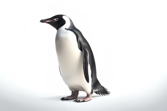 Charming Penguin: Playful Display on a Crisp White Background, Penguin, White Background, Antarctic Wildlife, Flightless Birds, Playful Pose, Adorable Creatures, Animal Photography,