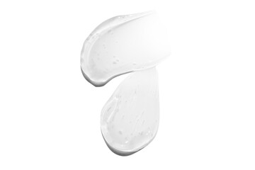 Composition of smears and drops or drops of a transparent gel, serum. On an empty transparent background.