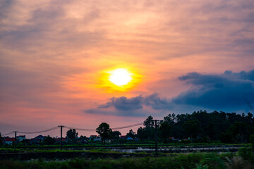 Colorful cloudy sky at sunset. Gradient color. Sky texture, abstract nature background