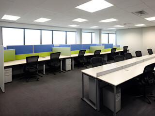 Bright indoor interior work office display. Workplace 3d. Study room 3d. Blank room