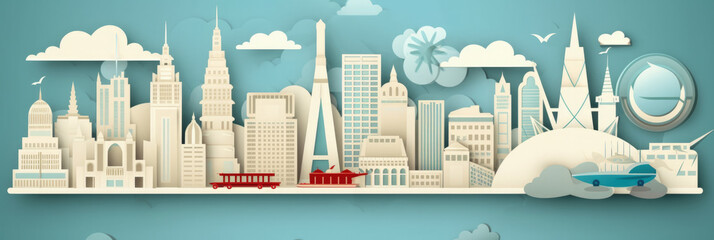 Melbourne city panorama, urban landscape with modern buildings. Business travel and travelling of landmarks. Illustration, web background. Skyscraper silhouette. Australia - Generative AI