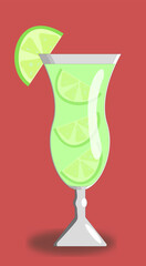Mojito. Cocktail or cocktail with lime. Refreshing green drink on red background