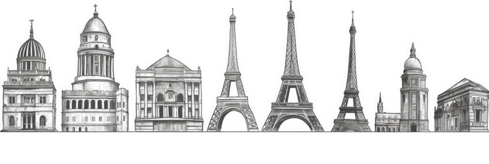 Paris city panorama, urban landscape with modern buildings. Business travel and travelling of landmarks. Illustration, web background. Skyscraper silhouette. France - Generative AI