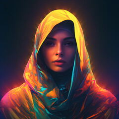 a painting of beautiful muslim woman	
