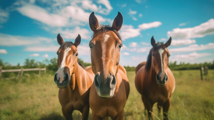 Fototapeta na wymiar Awe-Inspiring Serenity: Panoramic Views of Horses in the Wilderness, cavalos na naturreza, generative ai