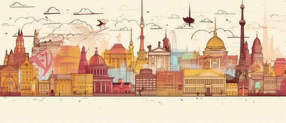 Obraz premium Germany Famous Landmarks Skyline Silhouette Style, Colorful, Cityscape, Travel and Tourist Attraction - Generative AI