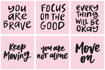 Set of hand-drawn motivational quotes. Creative lettering illustrations for posters, cards, etc.