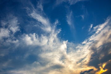 Colorful clouds in the sky at sunset.
