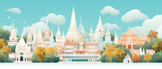 Thailand Landmarks Skyline Silhouette Style, Colorful, Cityscape, Travel and Tourist Attraction - Generative AI