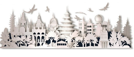 Obraz premium World Famous Landmarks Skyline Silhouette Style, Colorful, Cityscape, Travel and Tourist Attraction - Generative AI