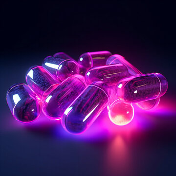 pills neon pink and prurple , Healing Palette: Evoking Medicinal Power through Capsules, Health care concept
