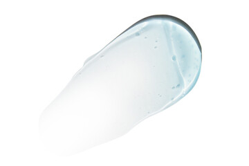 A large smear or drop of a clear blue gel, serum. On an empty transparent background.