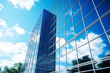 Clouds in the reflection of the building. Generative AI