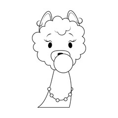 Alpaca head in black outline coloring page