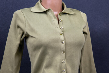 Women jacket with mother-of-pearl buttons. Style and fashion in clothes. Textile industry.