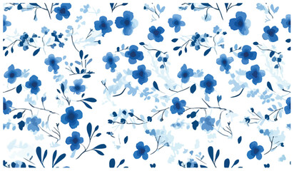 Blue flower Blue leaves seamless pattern with green leaves   for digital printing