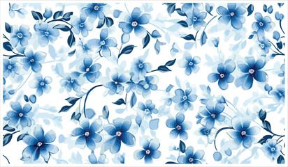 Blue flower Blue leaves seamless pattern with green leaves   for digital printing