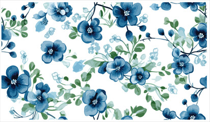 Blue flower with green leaves seamless pattern with green leaves   for digital printing
