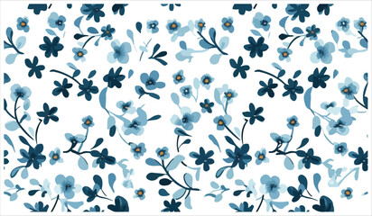 Blue flower Blue leaves seamless pattern with green leaves   for digital printing