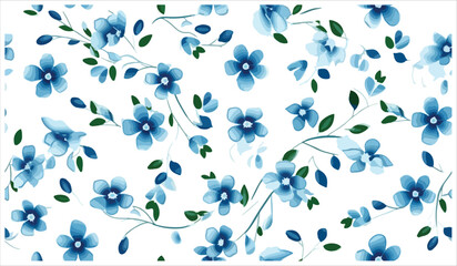 Blue flower with green leaves seamless pattern with green leaves   for digital printing