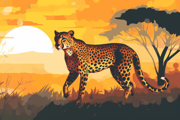 cheetah in the sunset