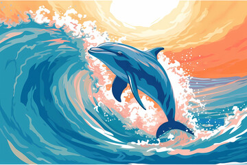dolphin jumping in a wave