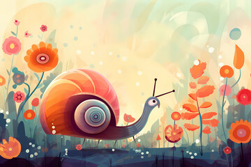 snail between flowers